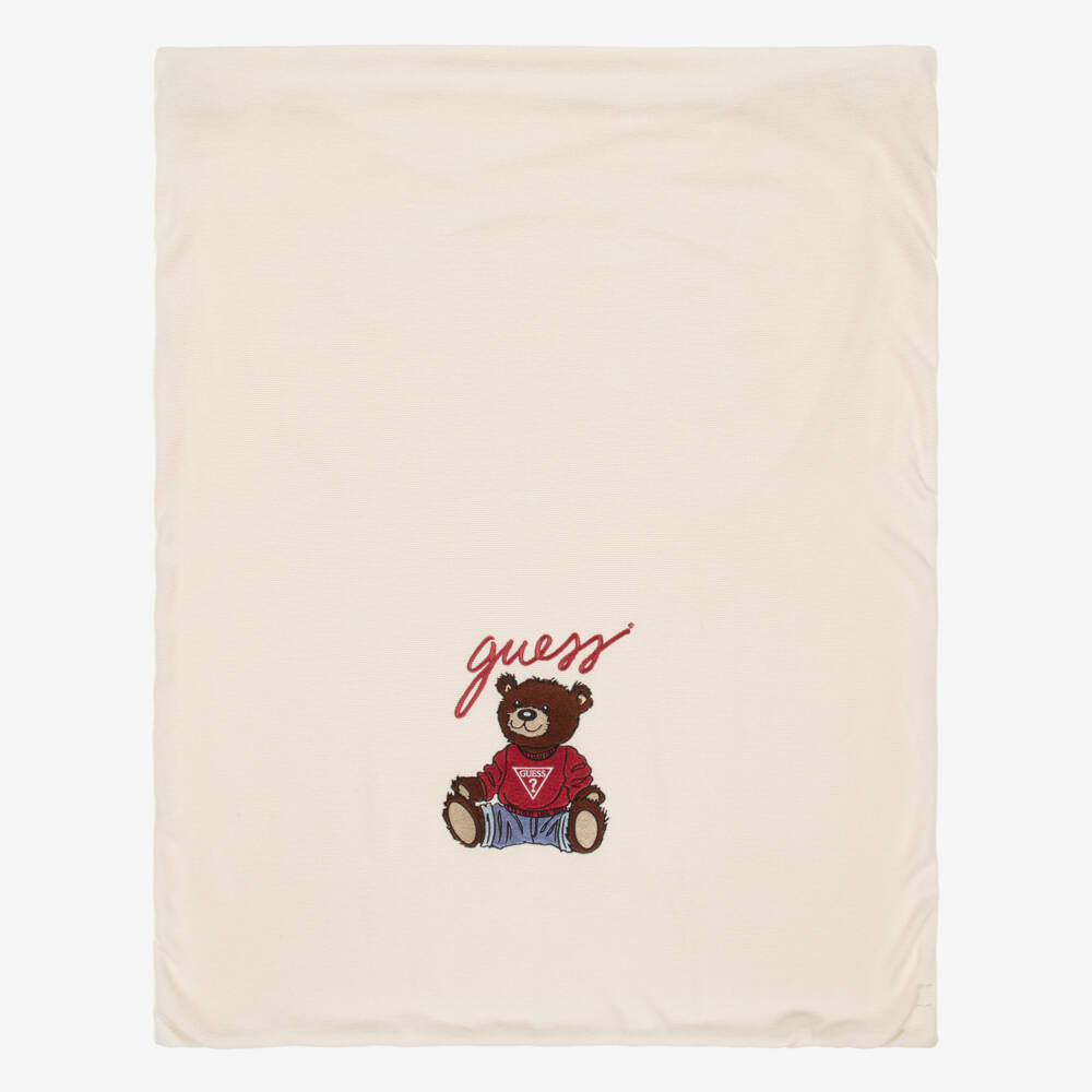 Guess-Ivory Embroidered Teddy Bear Blanket (100cm) | Childrensalon Outlet