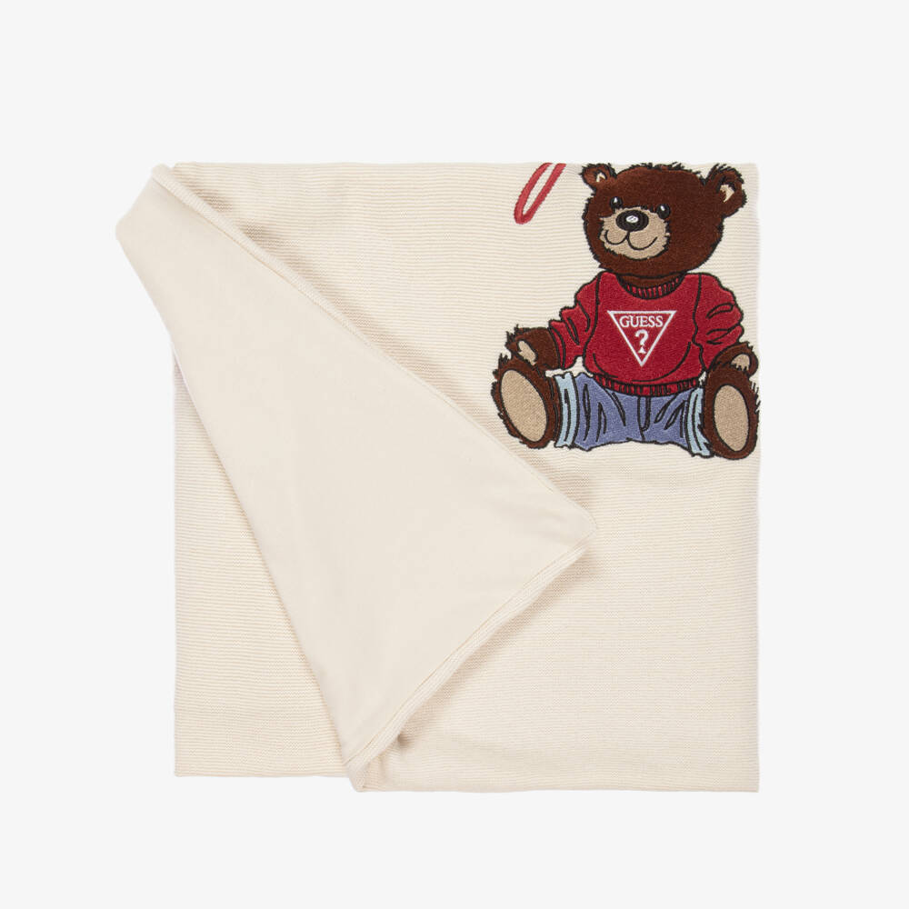 Guess-Ivory Embroidered Teddy Bear Blanket (100cm) | Childrensalon Outlet