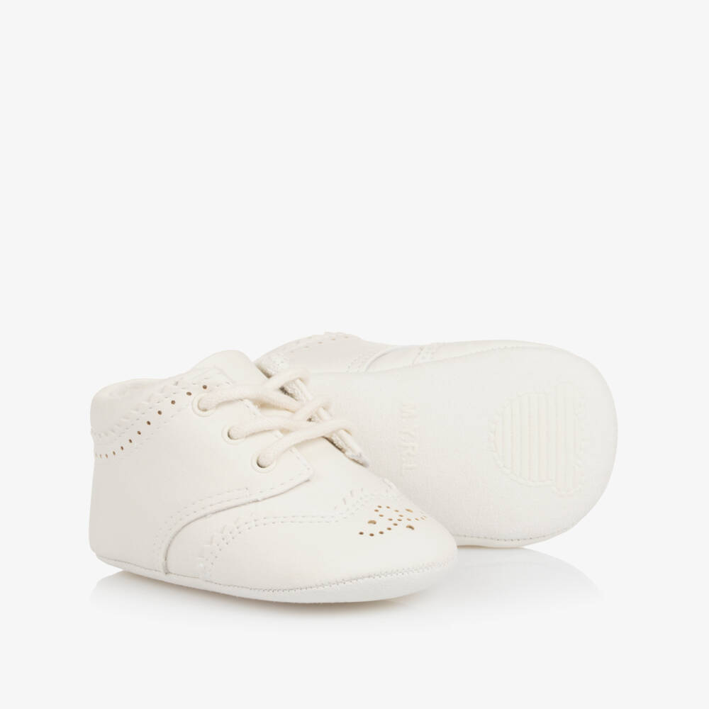 Mayoral Newborn-Ivory Faux Leather Lace-Up Pre-Walker Shoes | Childrensalon Outlet