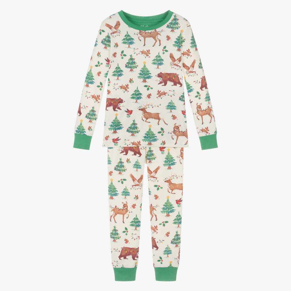 Hatley-Ivory Festive Print Organic Cotton Jersey Pyjamas | Childrensalon Outlet