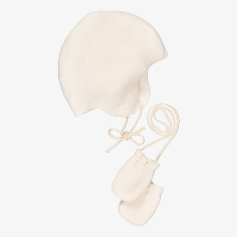 1 + in the family-Ivory Fleece Baby Hat & Mittens Set | Childrensalon Outlet