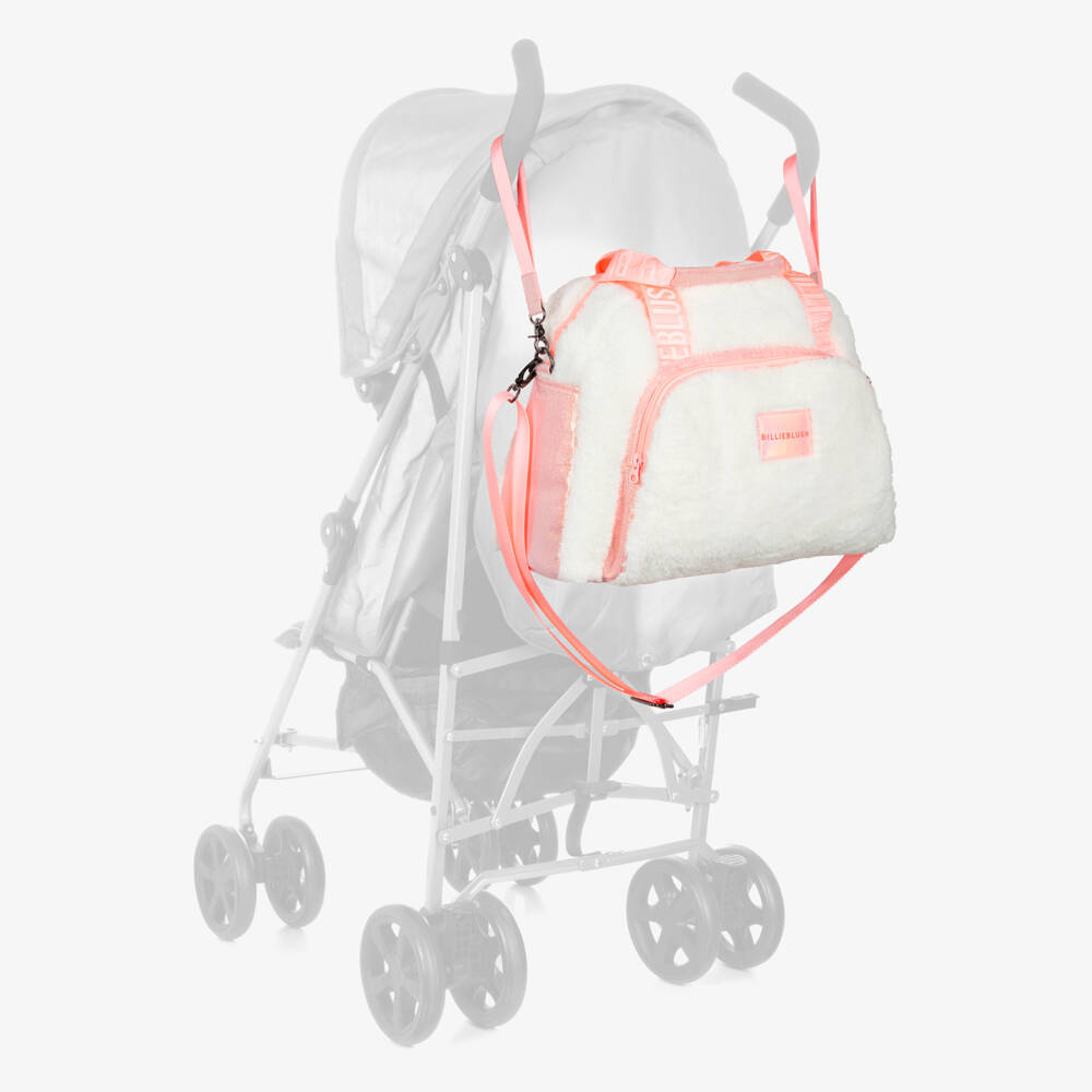 Billieblush-Ivory & Glittery Pink Sherpa Fleece Changing Bag (41cm) | Childrensalon Outlet