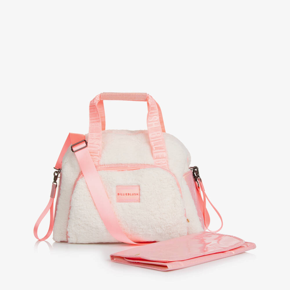 Billieblush-Ivory & Glittery Pink Sherpa Fleece Changing Bag (41cm) | Childrensalon Outlet
