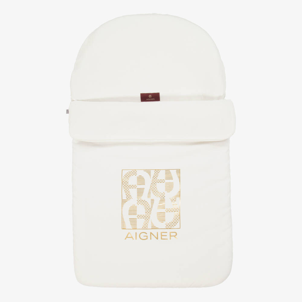 AIGNER-Ivory & Gold Pima Cotton Padded Baby Nest (72cm) | Childrensalon Outlet