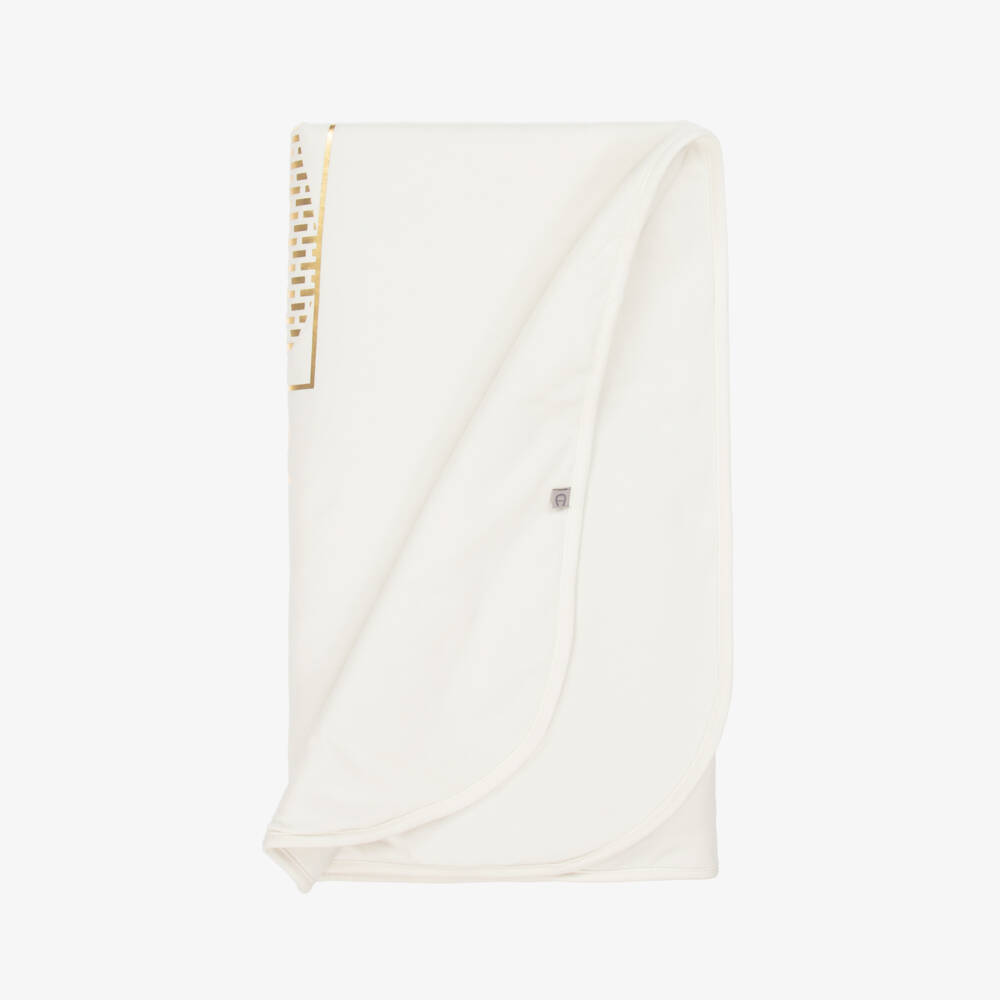 AIGNER-Ivory & Gold Pima Cotton Padded Blanket (90cm) | Childrensalon Outlet