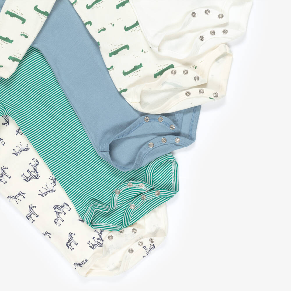 Petit Bateau-Ivory & Green Cotton Baby Bodyvests (5 Pack) | Childrensalon Outlet