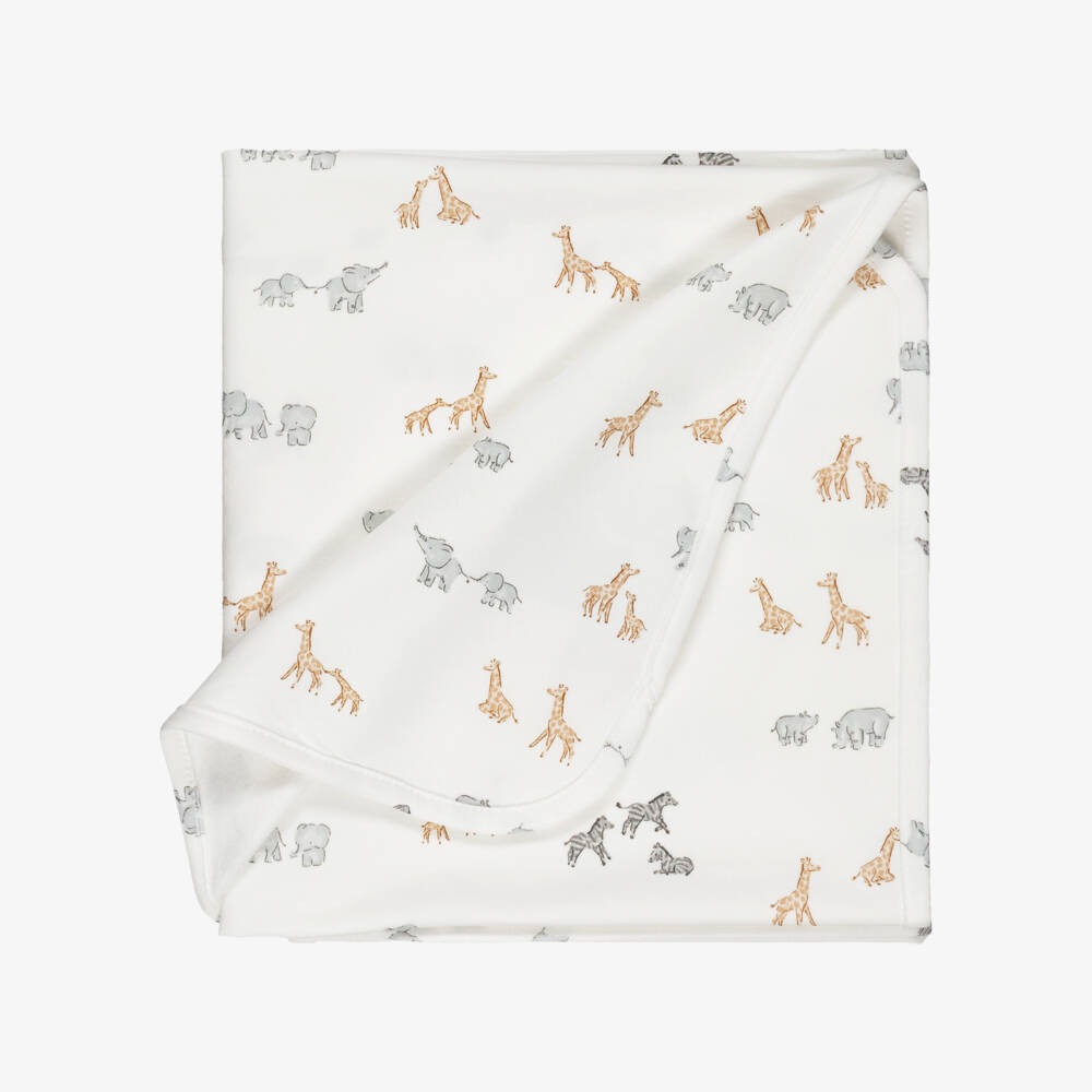 Mayoral Newborn-Ivory Jersey Blanket with Grey Elephants (90cm) | Childrensalon Outlet