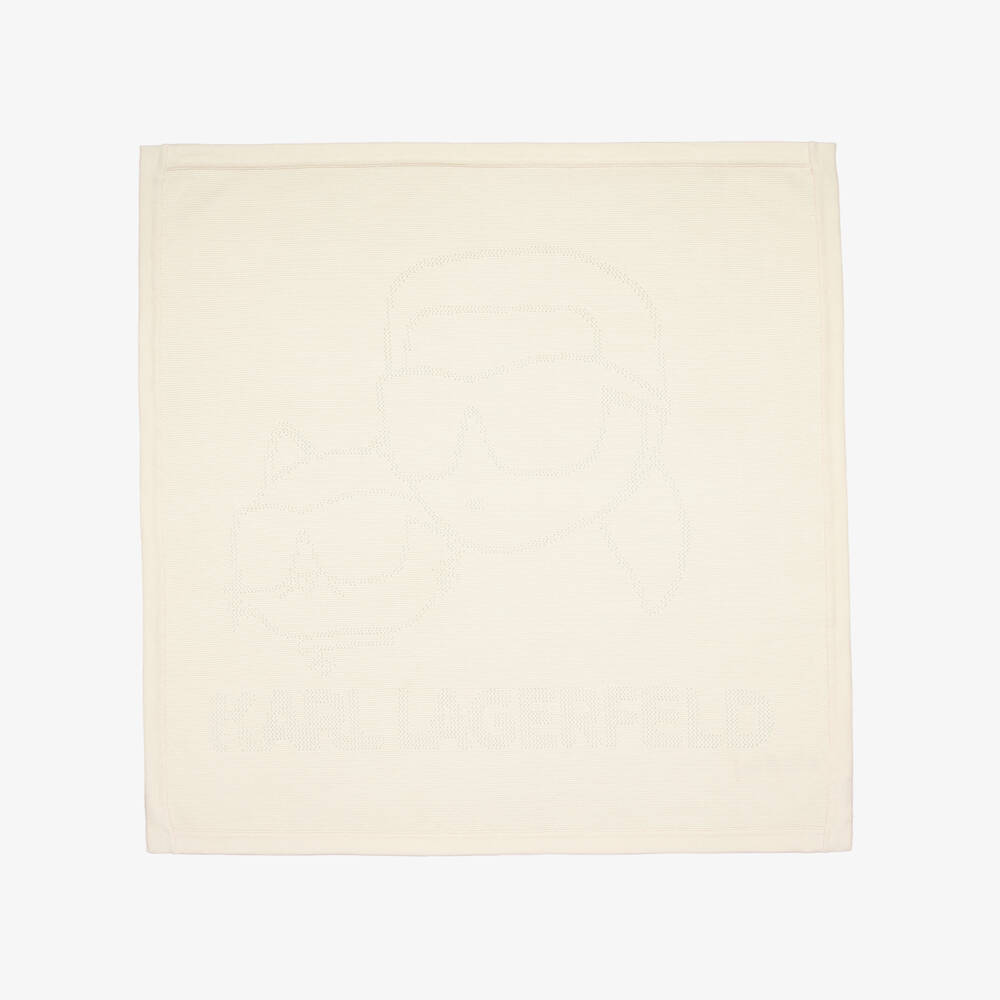 KARL LAGERFELD KIDS-Ivory Karl & Choupette Cotton Knit Blanket (75cm) | Childrensalon Outlet
