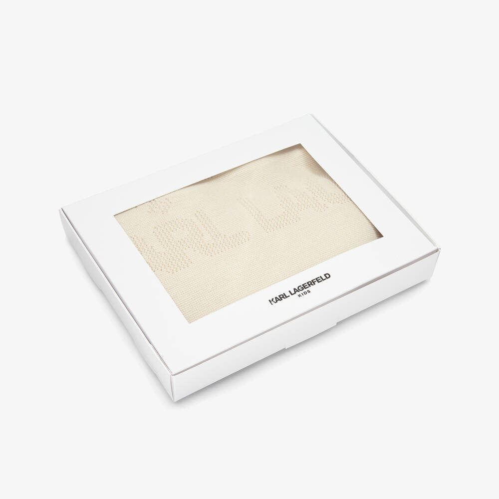 KARL LAGERFELD KIDS-Ivory Karl & Choupette Cotton Knit Blanket (75cm) | Childrensalon Outlet
