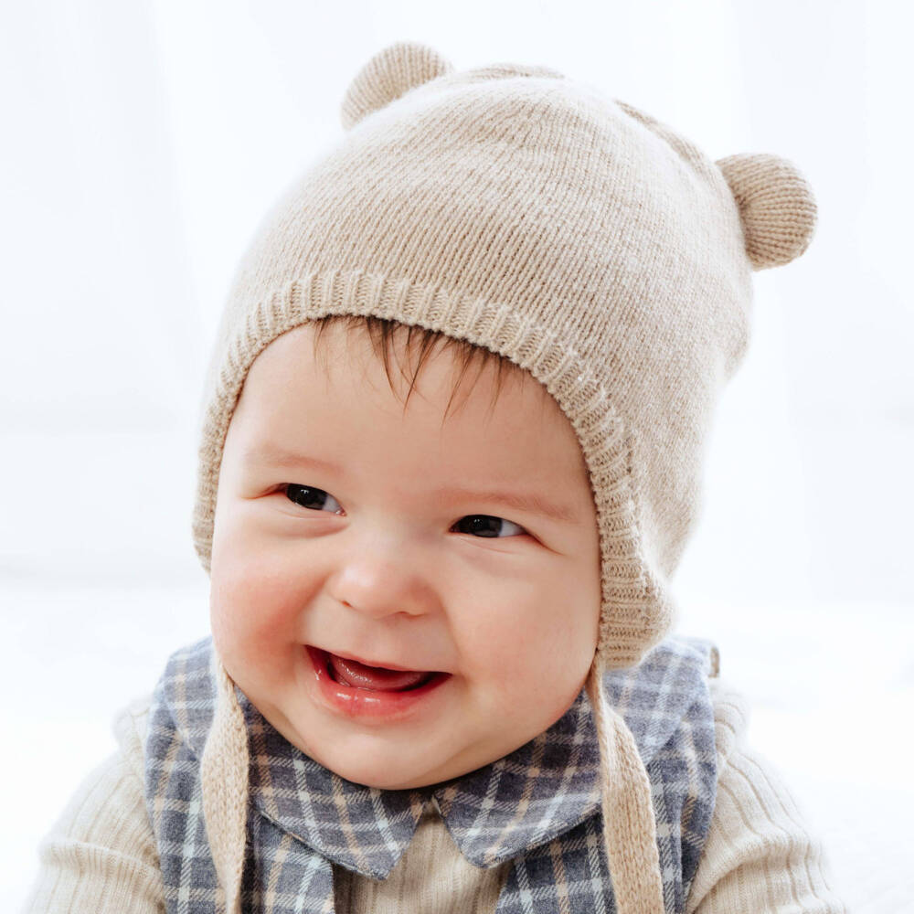 Jamiks-Ivory Knitted Baby Hat with Teddy Bear Ears | Childrensalon Outlet