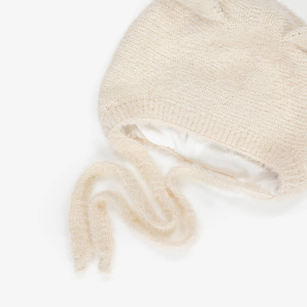Jamiks-Ivory Knitted Baby Hat with Teddy Bear Ears | Childrensalon Outlet