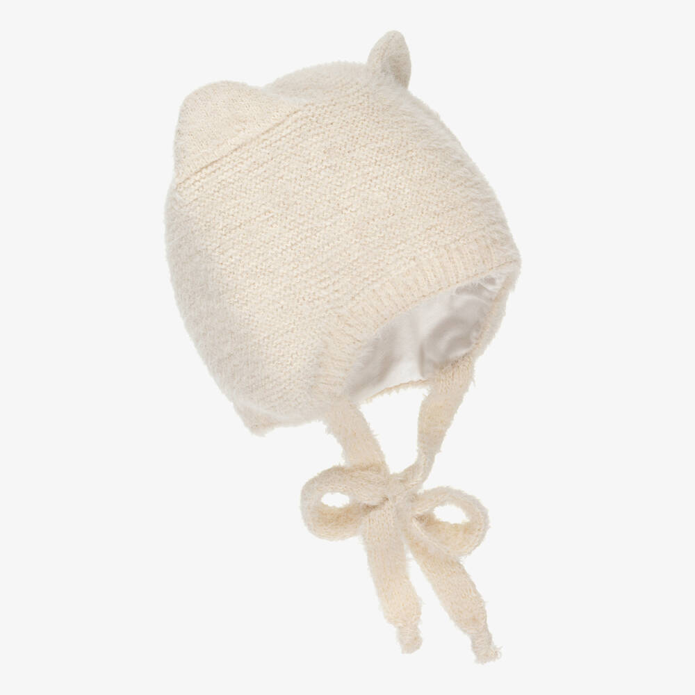 Jamiks-Ivory Knitted Baby Hat with Teddy Bear Ears | Childrensalon Outlet