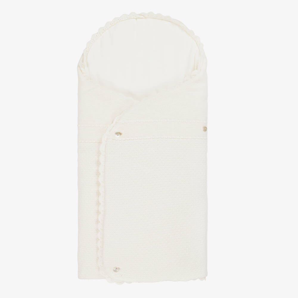 PAZ Rodríguez-Ivory Knitted Baby Nest with Scalloped Trim (75cm) | Childrensalon Outlet