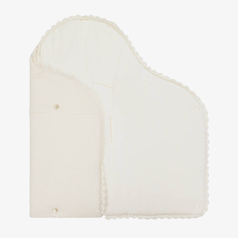 PAZ Rodríguez-Ivory Knitted Baby Nest with Scalloped Trim (75cm) | Childrensalon Outlet
