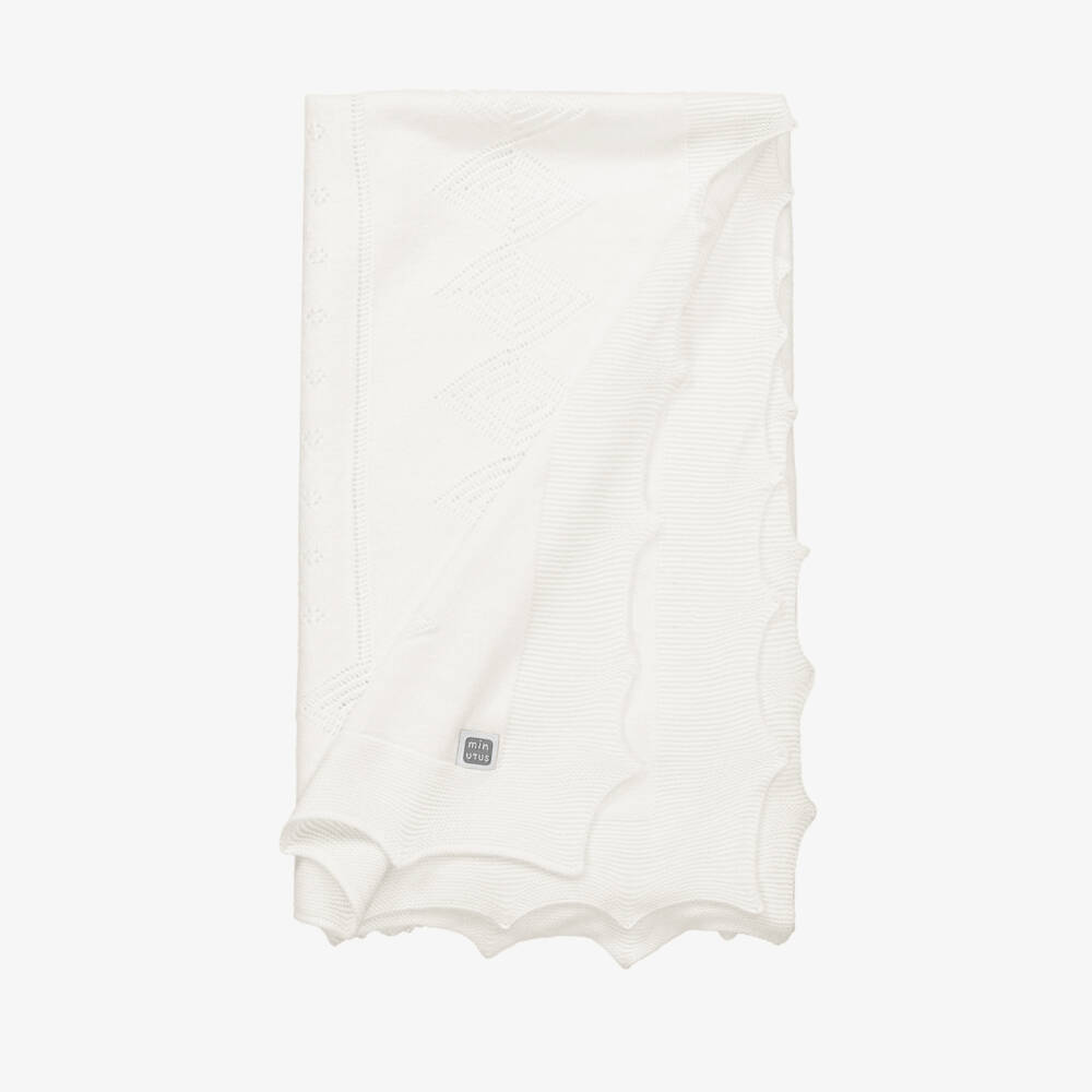 Minutus- Ivory Knitted Baby Shawl (105cm) | Childrensalon Outlet