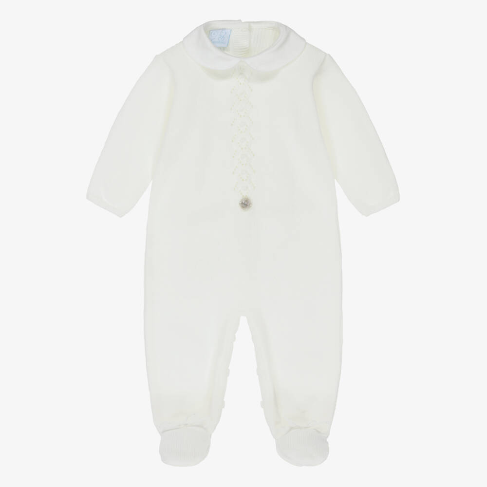 Artesanía Granlei-Ivory Knitted Babygrow with Collar | Childrensalon Outlet
