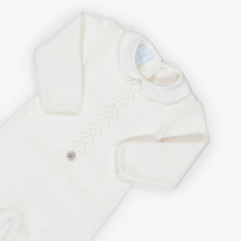 Artesanía Granlei-Ivory Knitted Babygrow with Collar | Childrensalon Outlet
