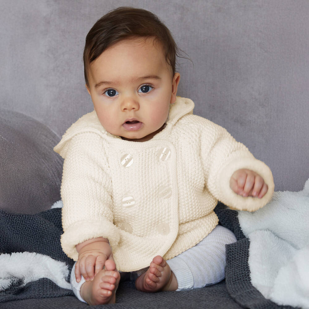 The Little Tailor-Ivory Knitted Cotton Pram Coat | Childrensalon Outlet