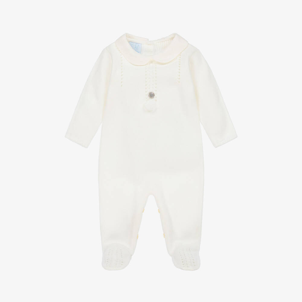 Artesanía Granlei-Ivory Knitted Pom-Pom Babygrow | Childrensalon Outlet
