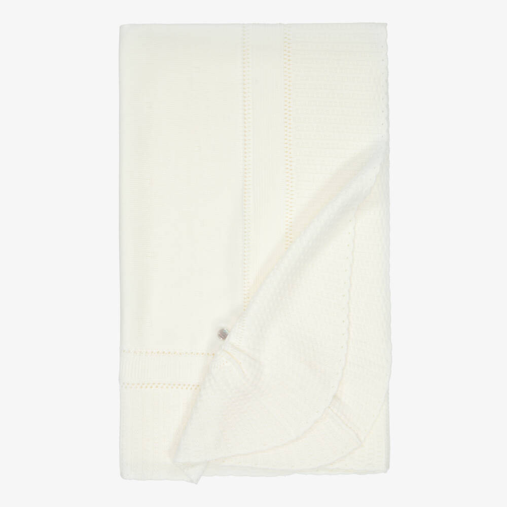 Artesanía Granlei-Ivory Knitted Shawl with Logo Charm | Childrensalon Outlet