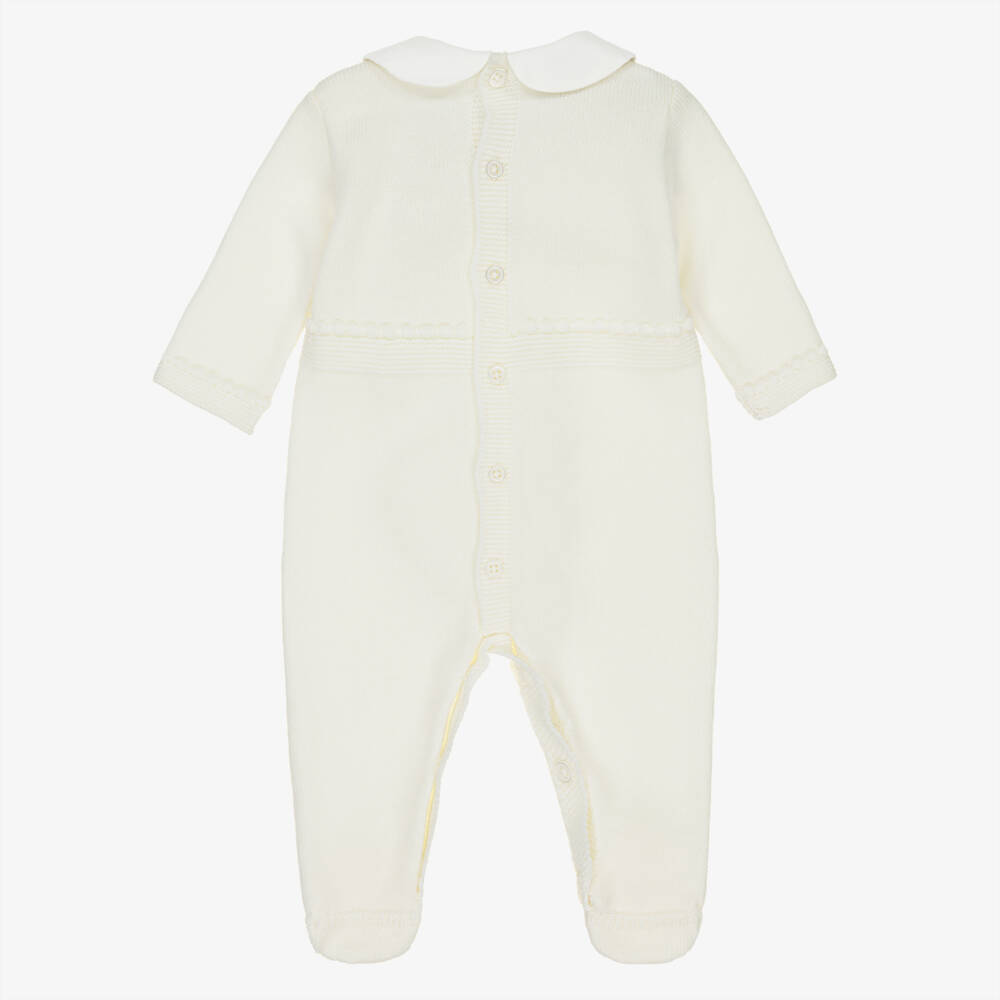 PAZ Rodríguez-Ivory Knitted Wool Babygrow with Cotton Collar | Childrensalon Outlet