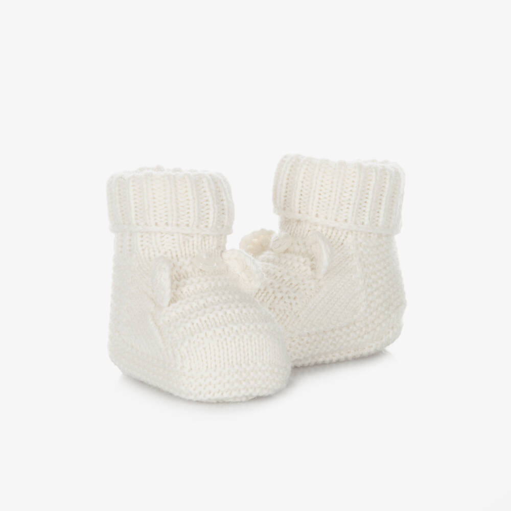 Tartine et Chocolat-Ivory Knitted Wool & Cashmere Baby Booties | Childrensalon Outlet