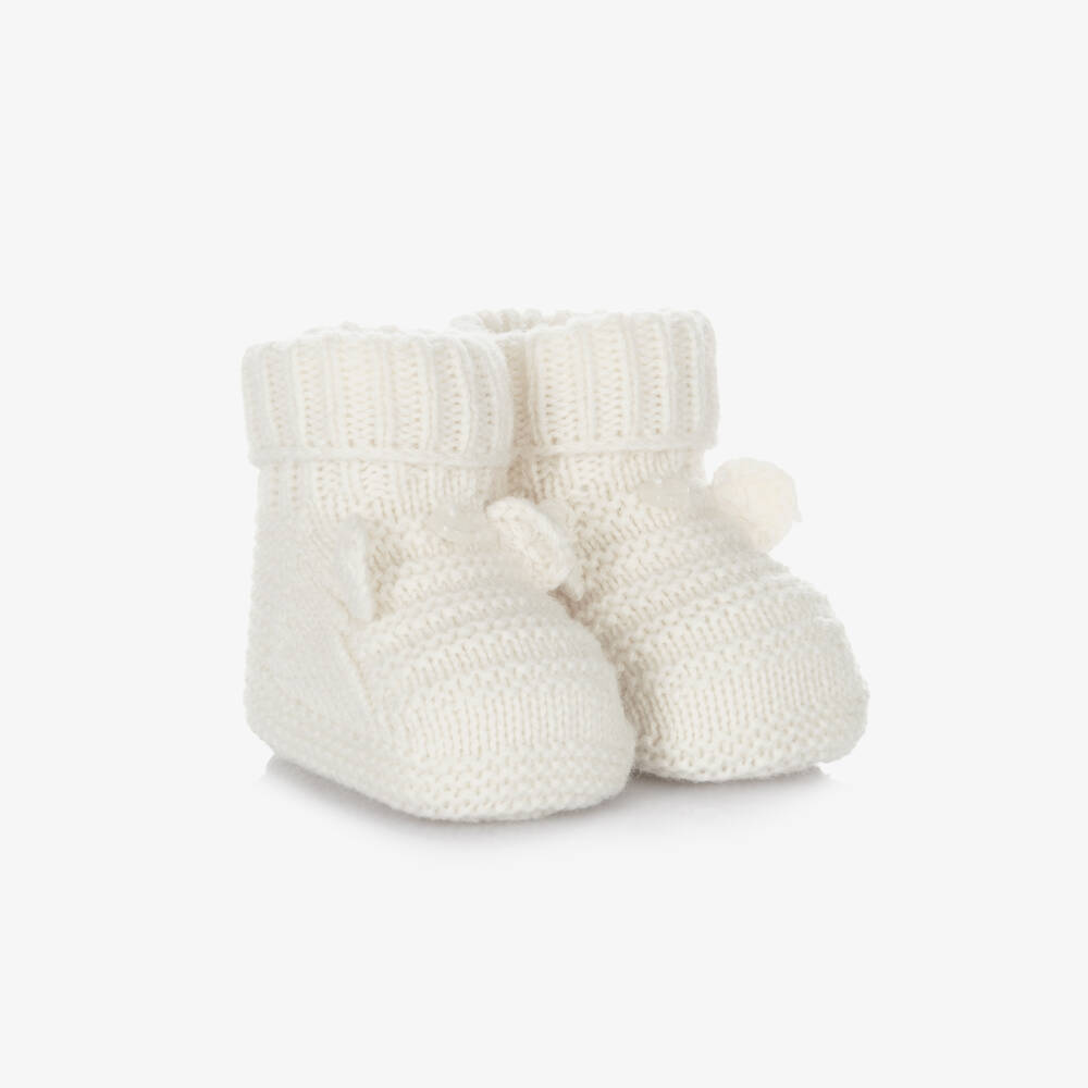 Tartine et Chocolat-Ivory Knitted Wool & Cashmere Baby Booties | Childrensalon Outlet