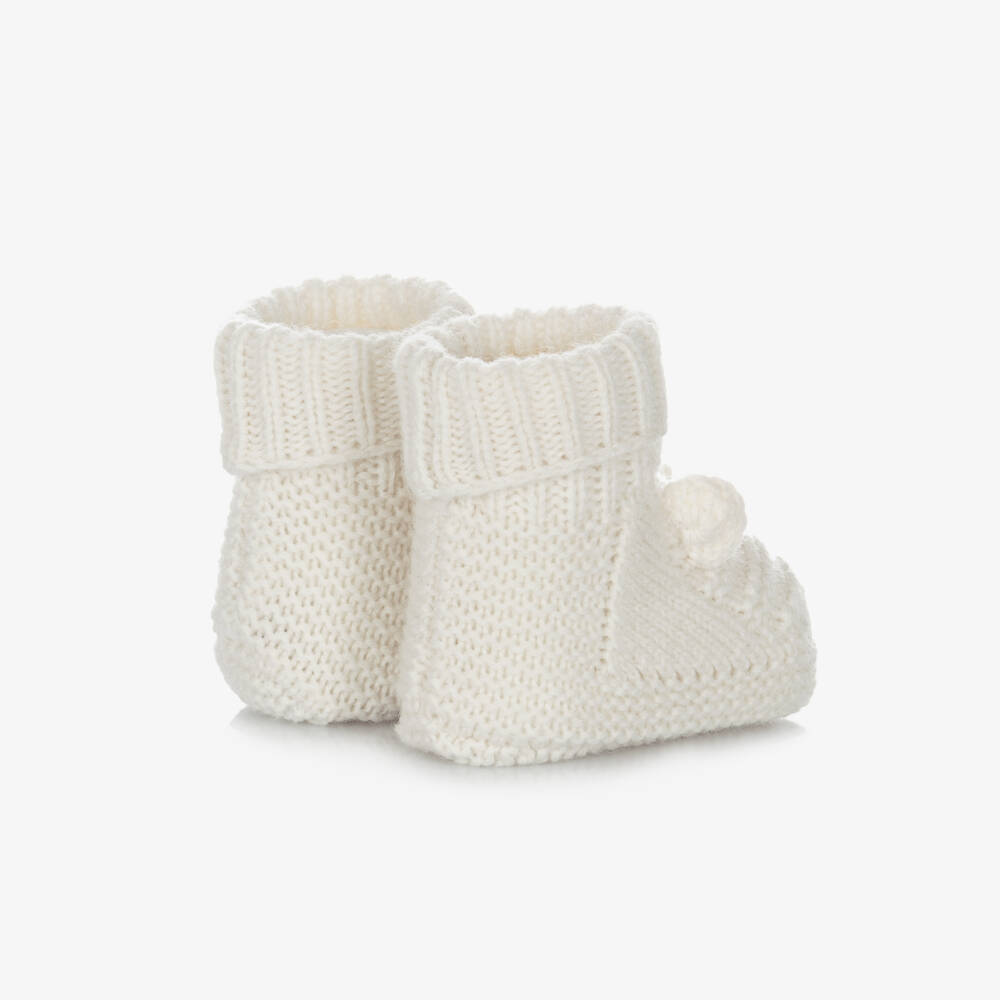 Tartine et Chocolat-Ivory Knitted Wool & Cashmere Baby Booties | Childrensalon Outlet