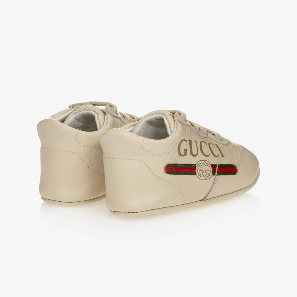 Gucci-Ivory Leather Pre-Walker Shoes With Vintage Logo | Childrensalon Outlet