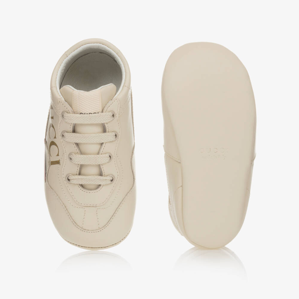 Gucci-Ivory Leather Pre-Walker Shoes With Vintage Logo | Childrensalon Outlet
