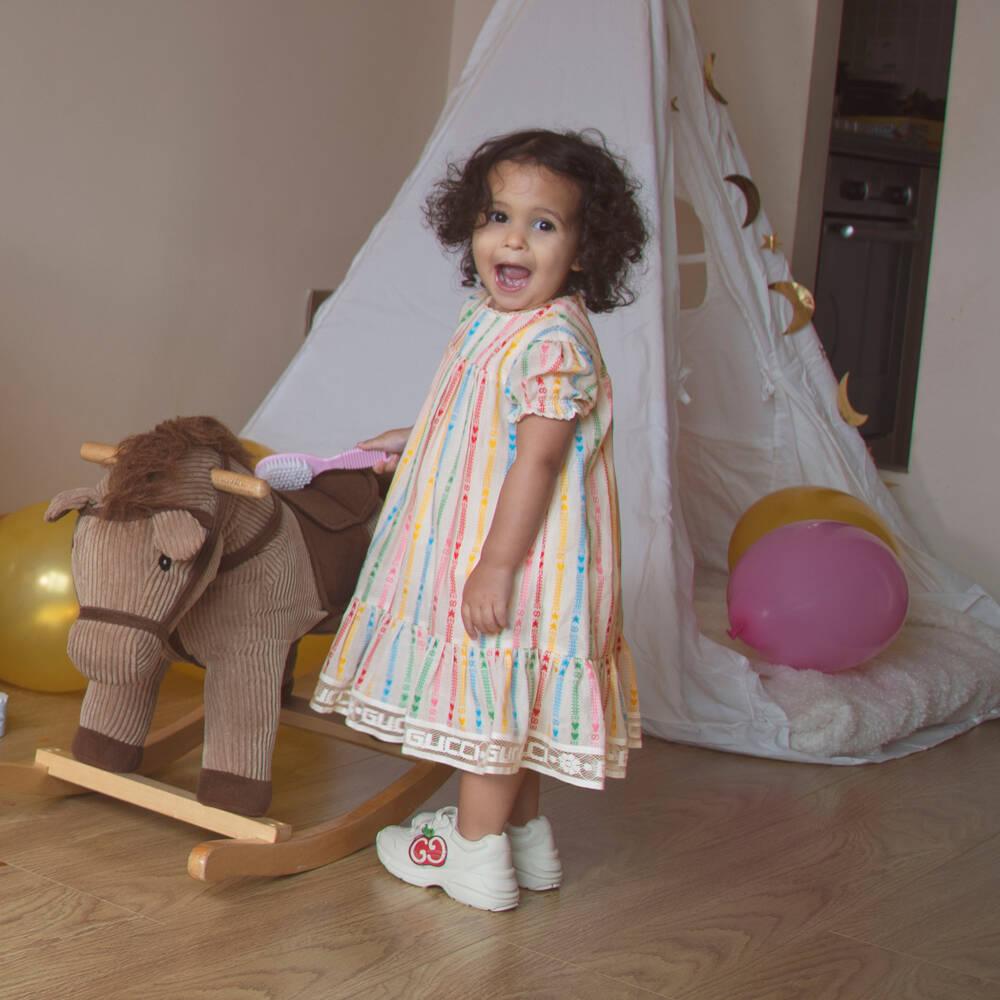 Gucci-Ivory Leather & Red Apple GG Logo Trainers | Childrensalon Outlet