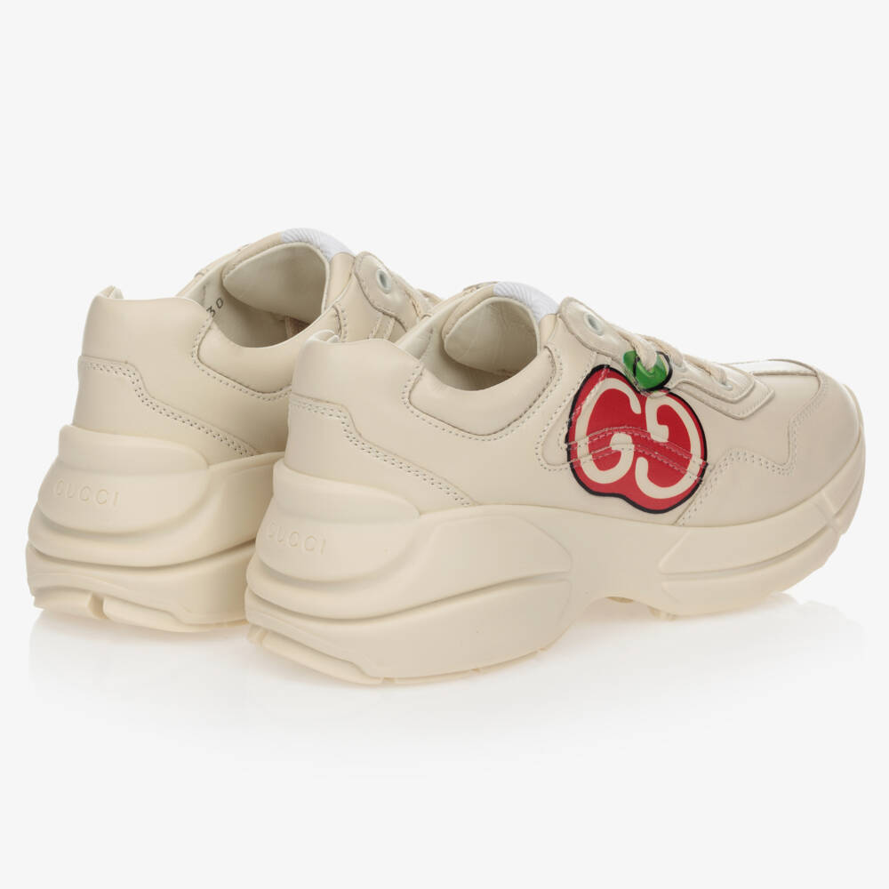 Gucci-Ivory Leather & Red Apple GG Logo Trainers | Childrensalon Outlet