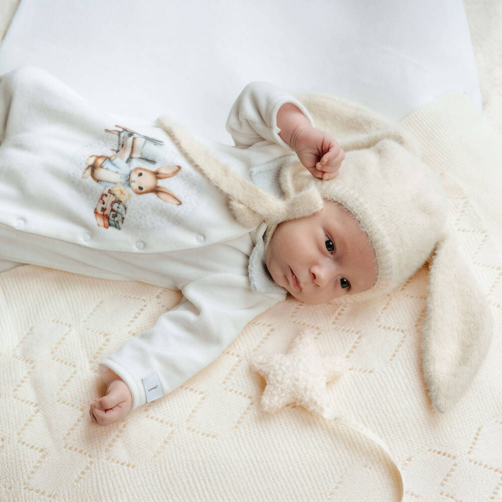 Jamiks-Ivory Merino Wool Knitted Baby Blanket (100cm) | Childrensalon Outlet