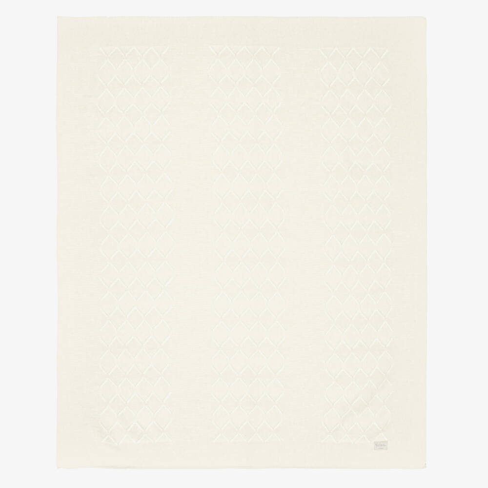 Jamiks-Ivory Merino Wool Knitted Baby Blanket (100cm) | Childrensalon Outlet