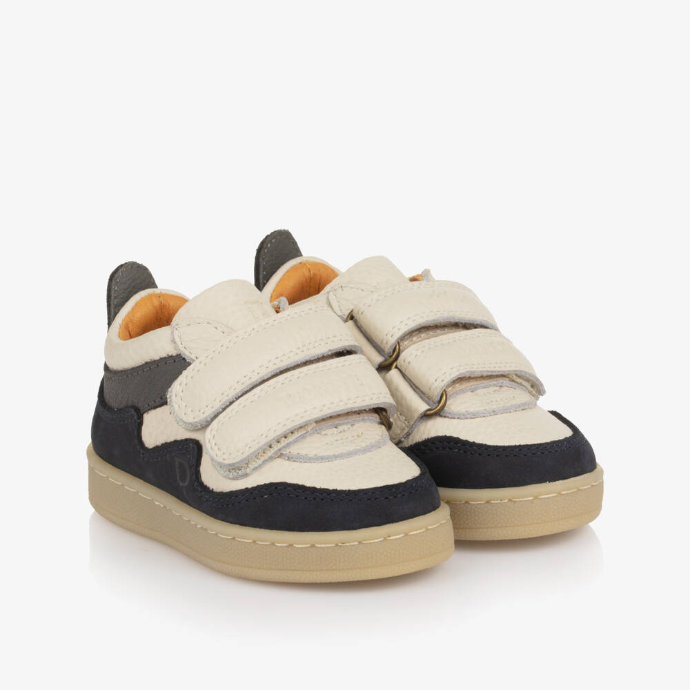 Donsje-Ivory & Navy Blue Leather Pesio First Walker Sneakers | Childrensalon Outlet