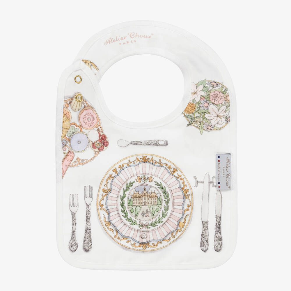 Atelier Choux Paris-Ivory Organic Cotton Bon Appétit Bib | Childrensalon Outlet