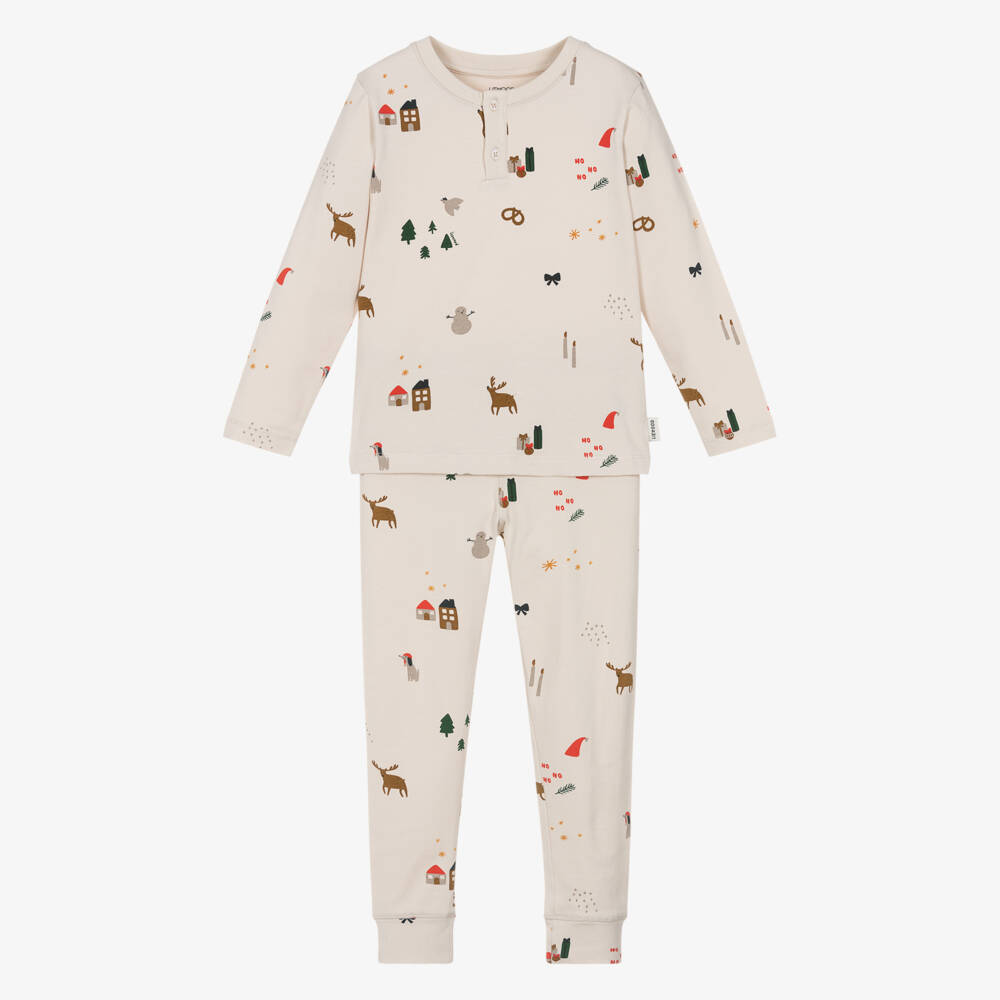 Liewood-Ivory Organic Cotton Pyjamas with Christmas Motifs | Childrensalon Outlet