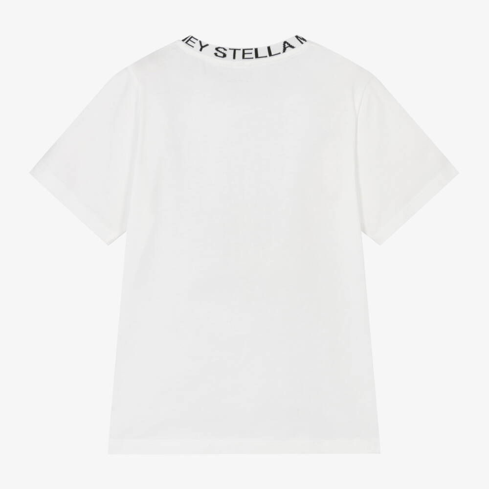 Stella McCartney Kids-Ivory Organic Cotton T-Shirt With Logo Collar | Childrensalon Outlet