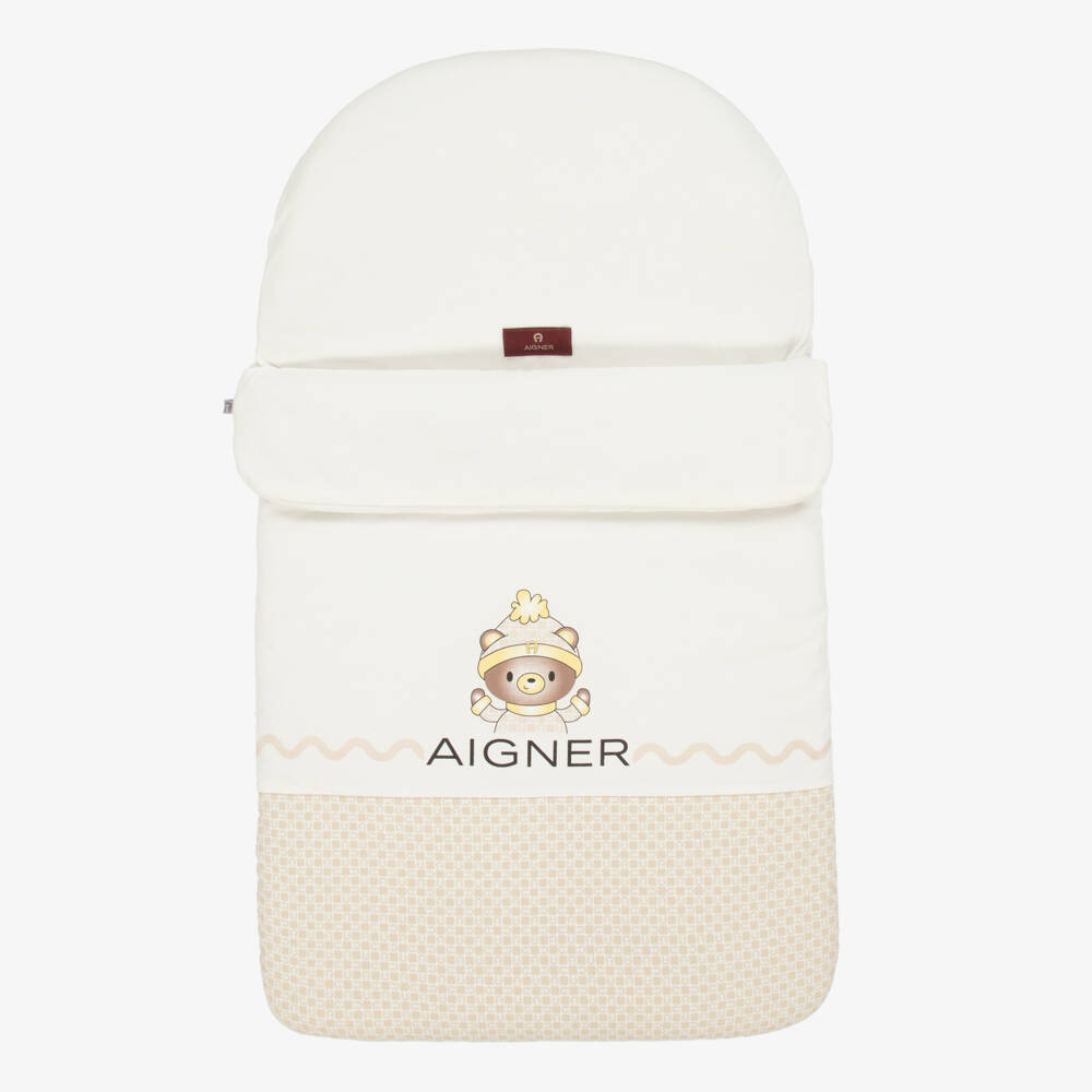 AIGNER-Ivory Pima Cotton Padded Teddy Bear Baby Nest (72cm) | Childrensalon Outlet