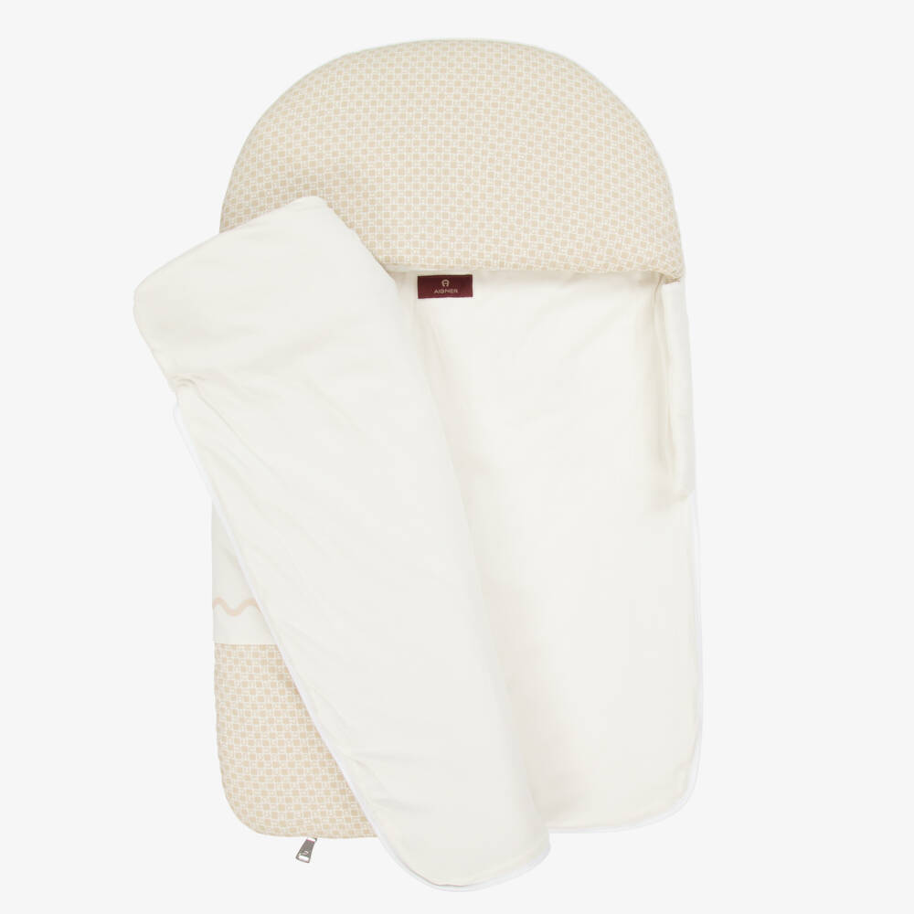 AIGNER-Ivory Pima Cotton Padded Teddy Bear Baby Nest (72cm) | Childrensalon Outlet