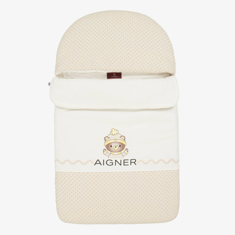 AIGNER-Ivory Pima Cotton Padded Teddy Bear Baby Nest (72cm) | Childrensalon Outlet