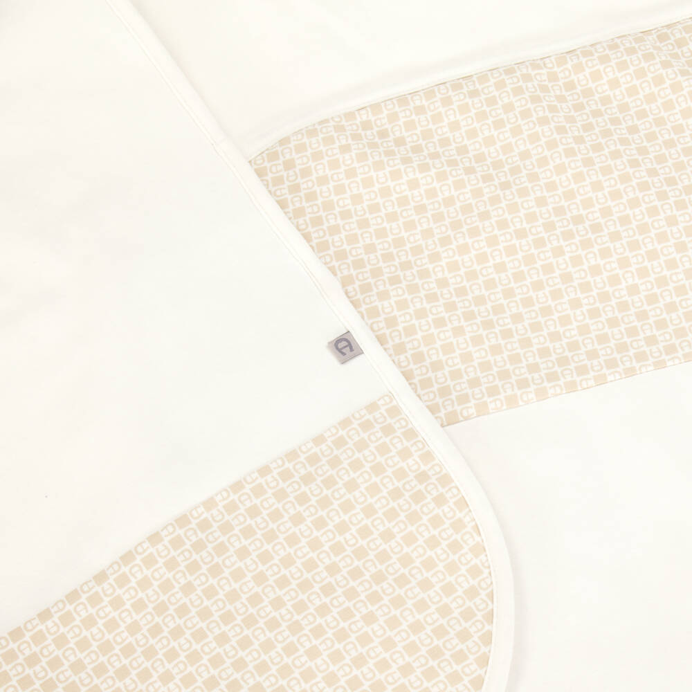 AIGNER-Ivory Pima Cotton Padded Teddy Bear Blanket (88cm) | Childrensalon Outlet