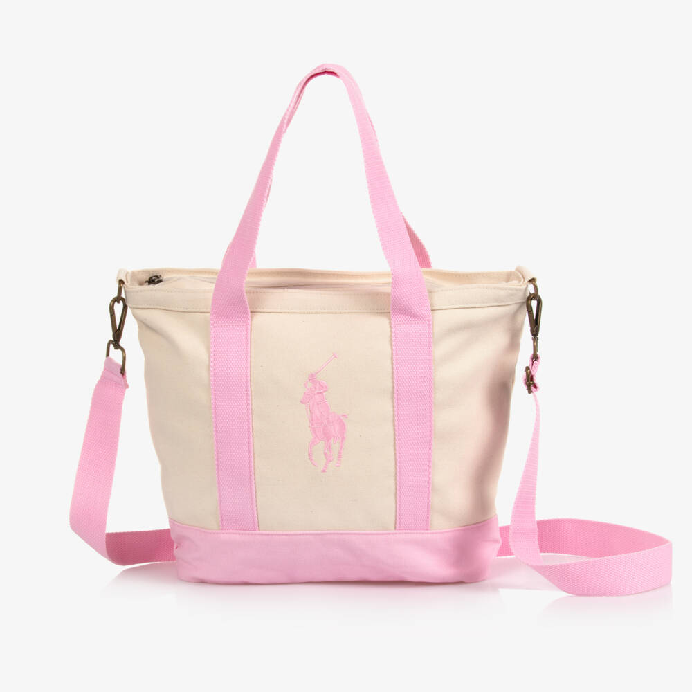 Ralph Lauren-Ivory & Pink Canvas Tote Bag (40cm) | Childrensalon Outlet