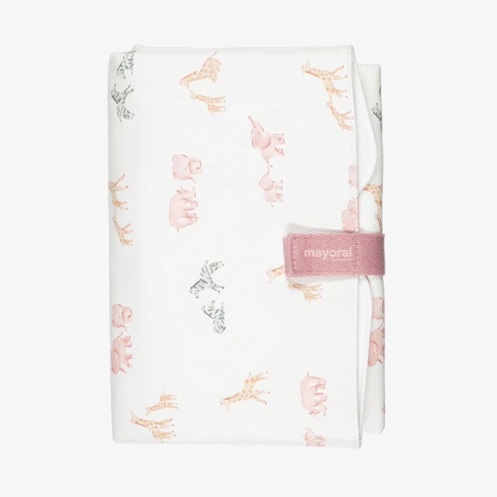 Mayoral Newborn-Ivory & Pink Safari Foldable Changing Mat (76cm) | Childrensalon Outlet