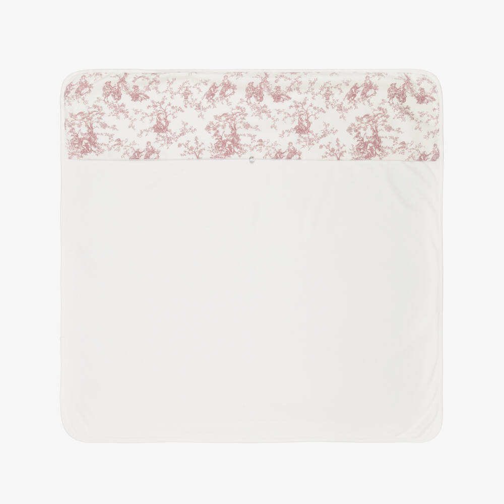 Pureté Du... Bébé-Ivory & Pink Toile De Jouy Velour Baby Blanket (76cm) | Childrensalon Outlet