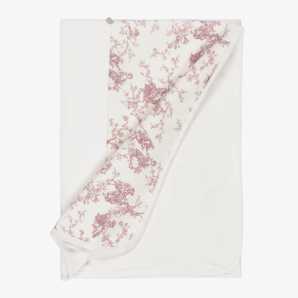 Pureté Du... Bébé-Ivory & Pink Toile De Jouy Velour Baby Blanket (76cm) | Childrensalon Outlet