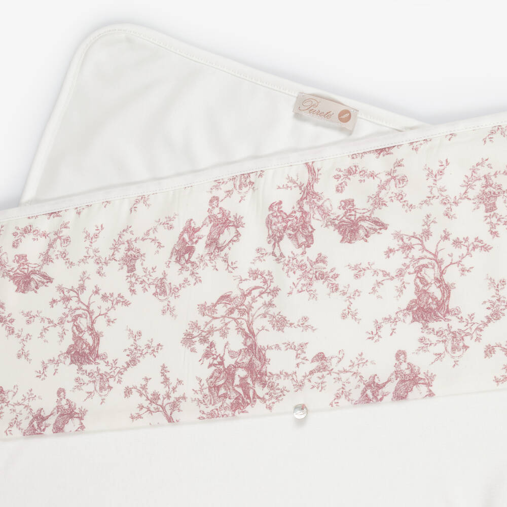Pureté Du... Bébé-Ivory & Pink Toile De Jouy Velour Baby Blanket (76cm) | Childrensalon Outlet