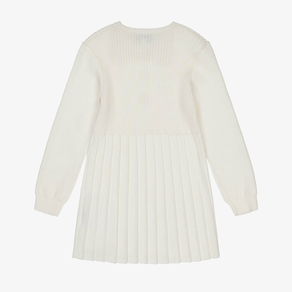 Tartine et Chocolat-Ivory Pleated Wool Knit Dress | Childrensalon Outlet