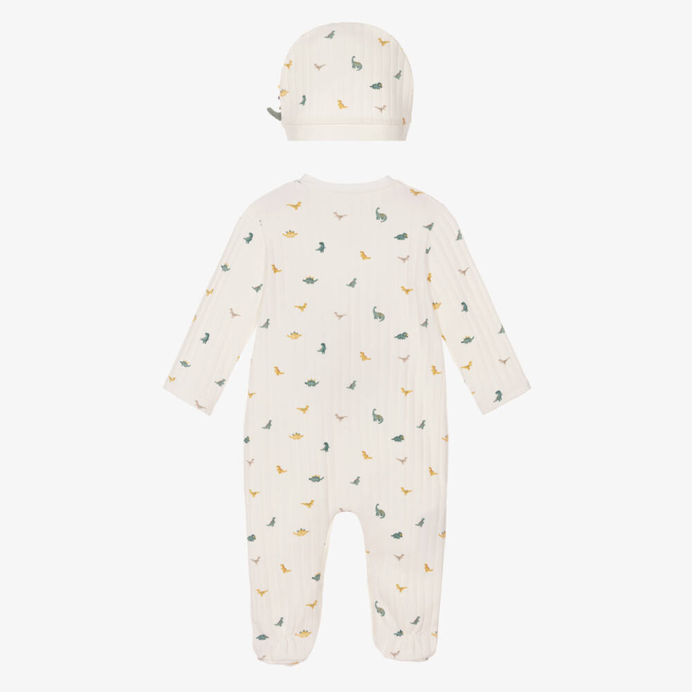 Mayoral Для новорожденных-Ivory Ribbed Cotton Dinosaur Babygrow Set | Childrensalon Outlet