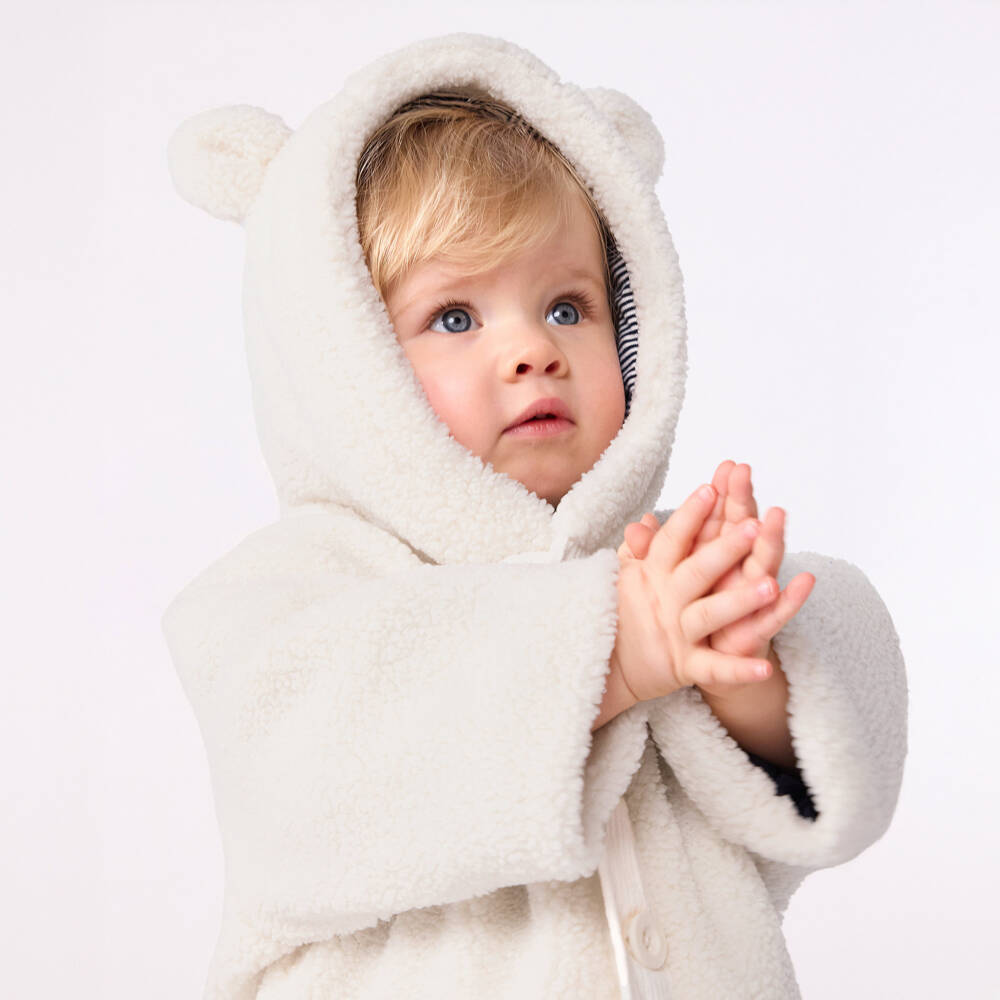 Petit Bateau-Ivory Sherpa Fleece Hooded Jacket | Childrensalon Outlet